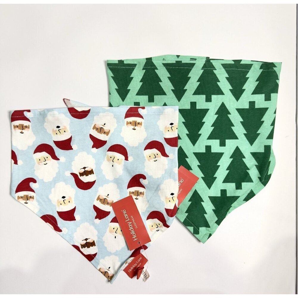 Holiday Lane Pet Bandana 2-Pack Christmas Santa & Trees Cotton L/XL - Picture 2 of 5
